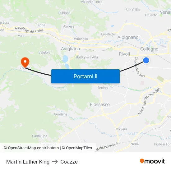 Martin Luther King to Coazze map