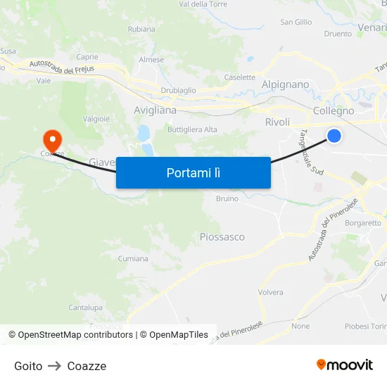 Goito to Coazze map