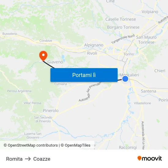 Romita to Coazze map