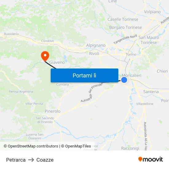 Petrarca to Coazze map