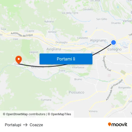 Portalupi to Coazze map