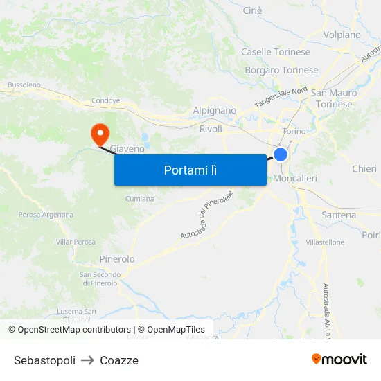 Sebastopoli to Coazze map