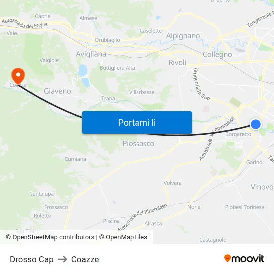 Drosso Cap to Coazze map