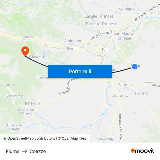 Fiume to Coazze map