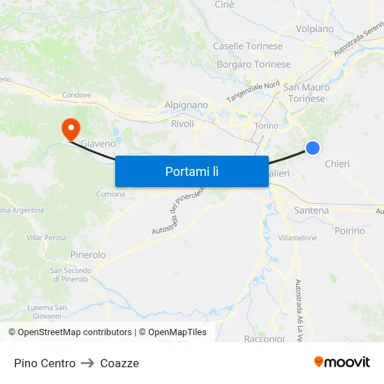 Pino Centro to Coazze map
