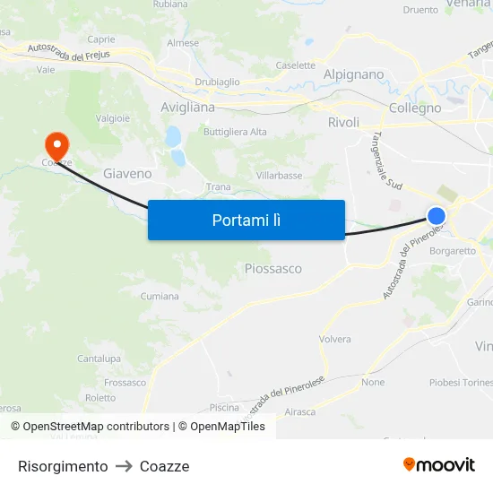 Risorgimento to Coazze map