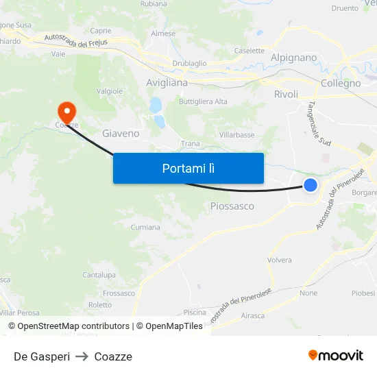 De Gasperi to Coazze map
