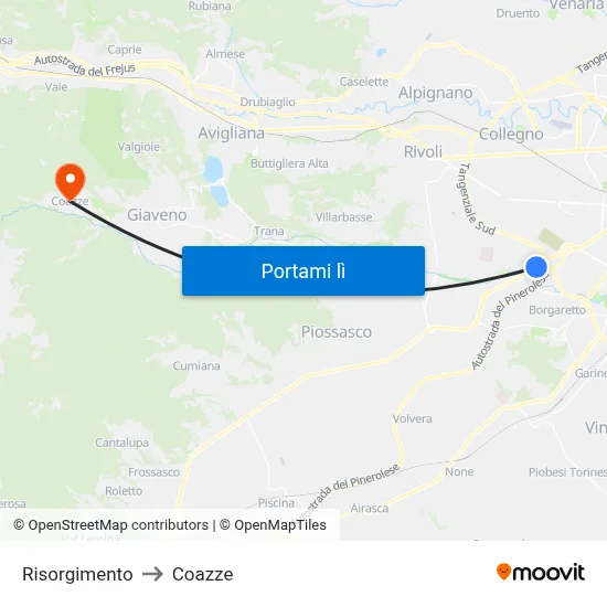 Risorgimento to Coazze map