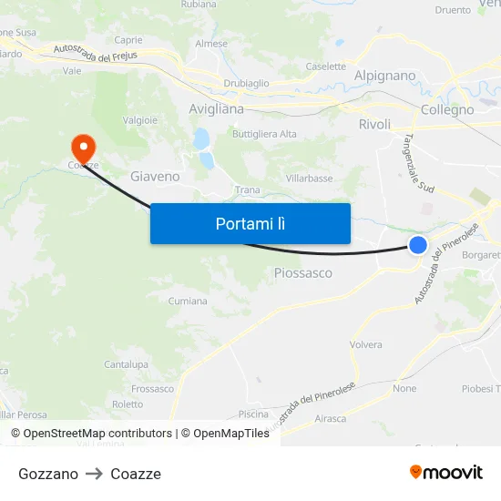 Gozzano to Coazze map