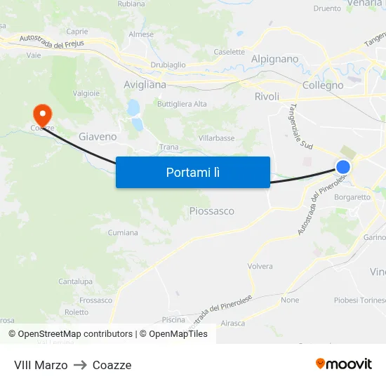 VIII Marzo to Coazze map