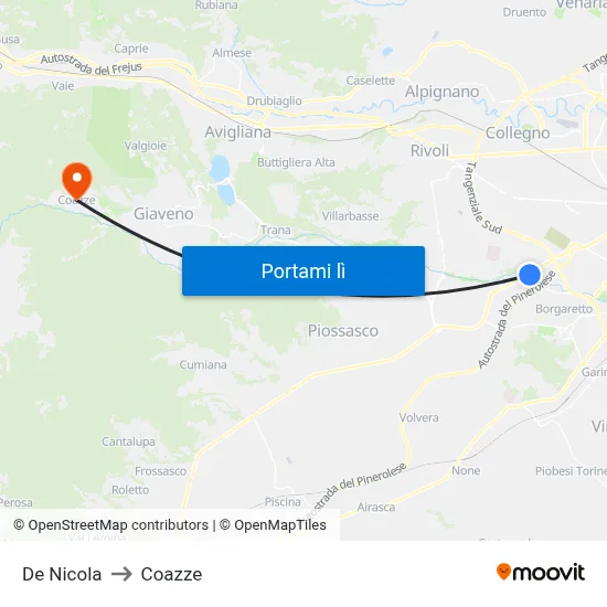 De Nicola to Coazze map