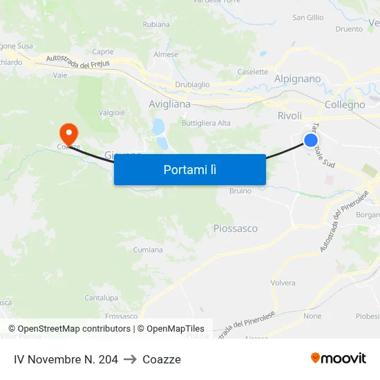 IV Novembre N. 204 to Coazze map
