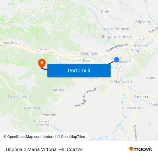 Ospedale Maria Vittoria to Coazze map