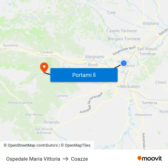 Ospedale Maria Vittoria to Coazze map