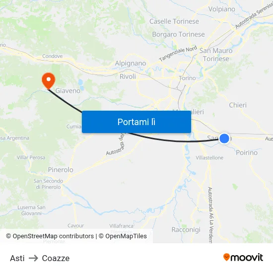 Asti to Coazze map