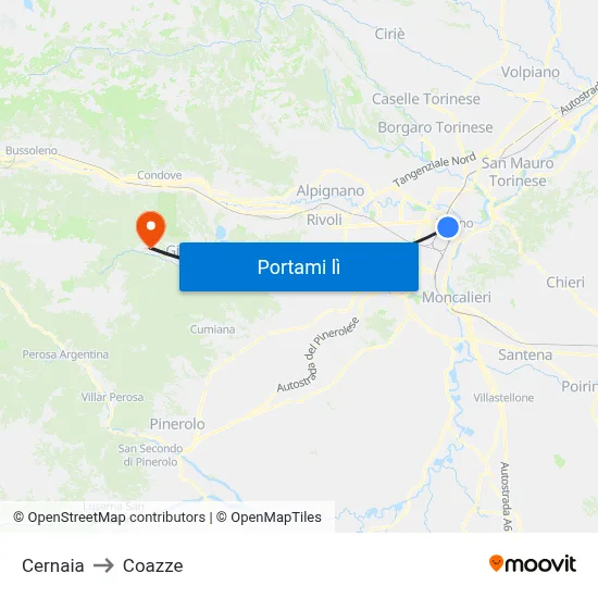 Cernaia to Coazze map