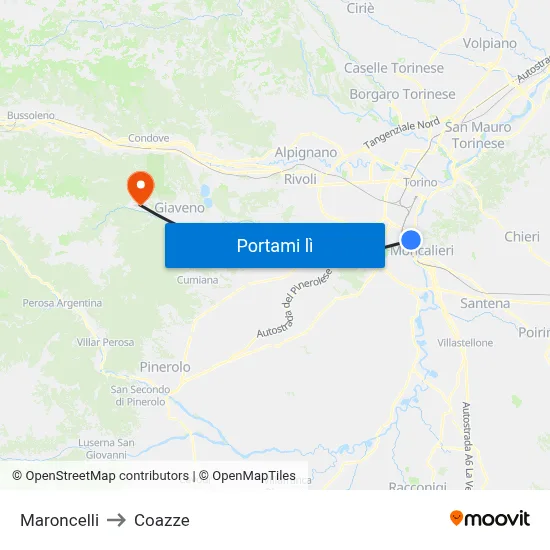 Maroncelli to Coazze map