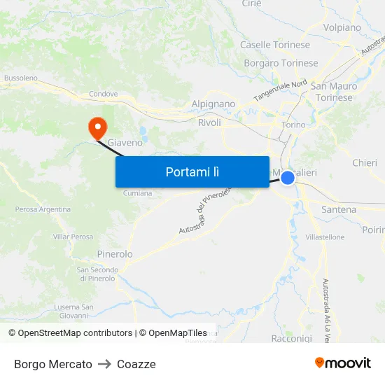 Borgo Mercato to Coazze map