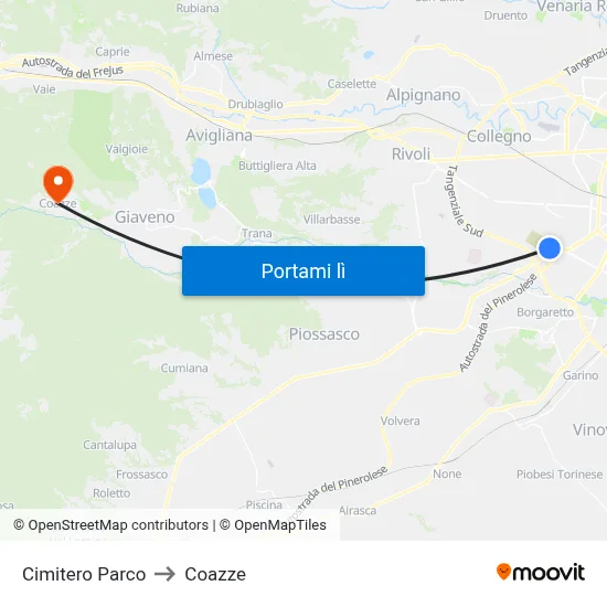 Cimitero Parco to Coazze map
