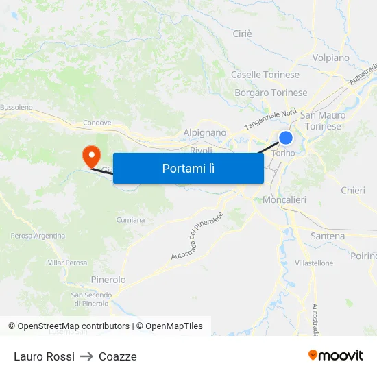 Lauro Rossi to Coazze map
