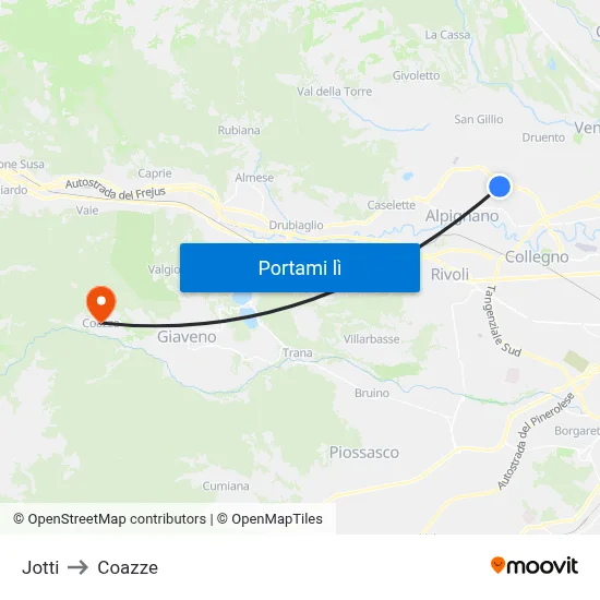 Jotti to Coazze map