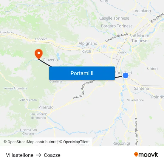 Villastellone to Coazze map