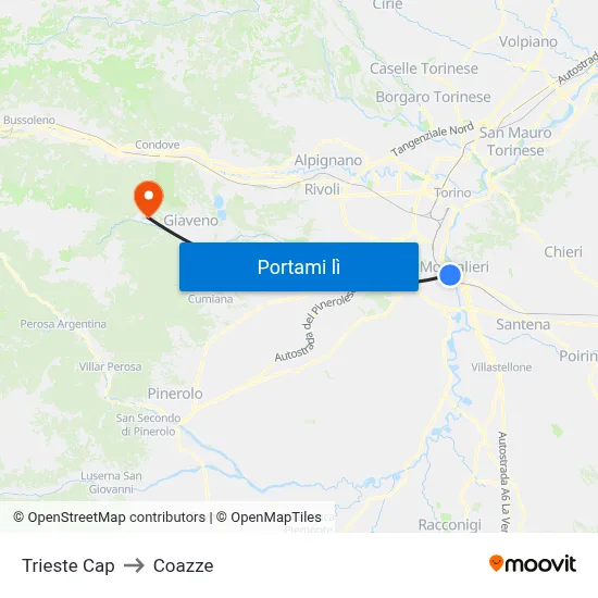 Trieste Cap to Coazze map
