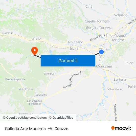 Galleria Arte Moderna to Coazze map