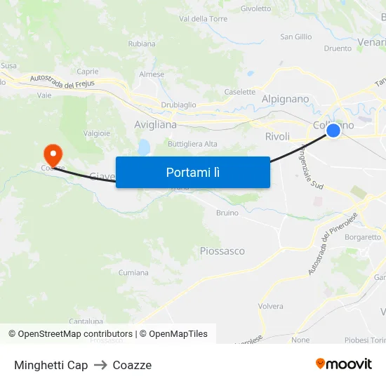 Minghetti Cap to Coazze map