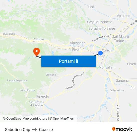 Sabotino Cap to Coazze map