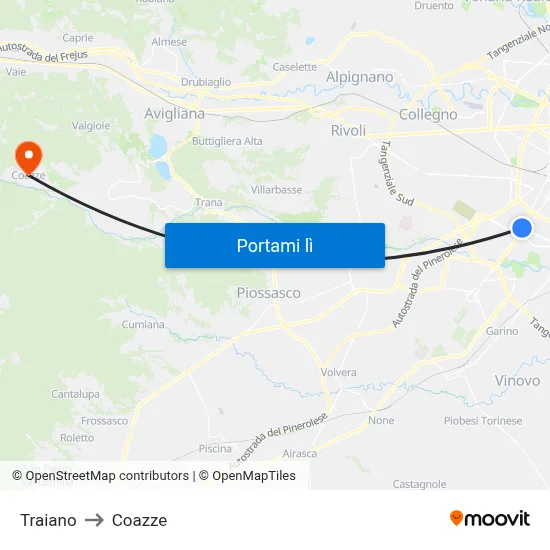 Traiano to Coazze map