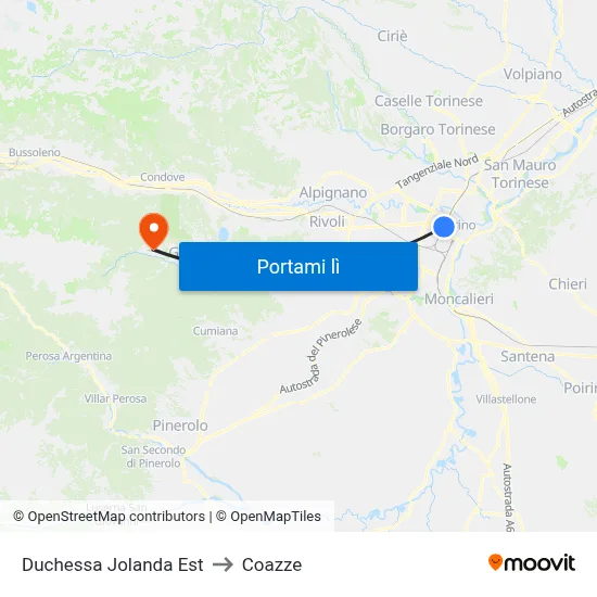 Duchessa Jolanda Est to Coazze map