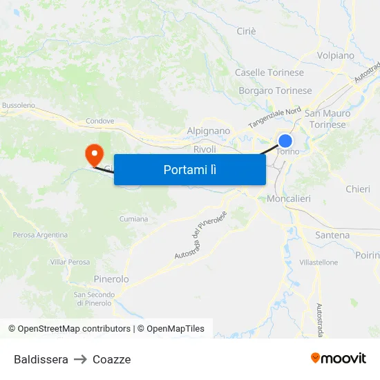 Baldissera to Coazze map