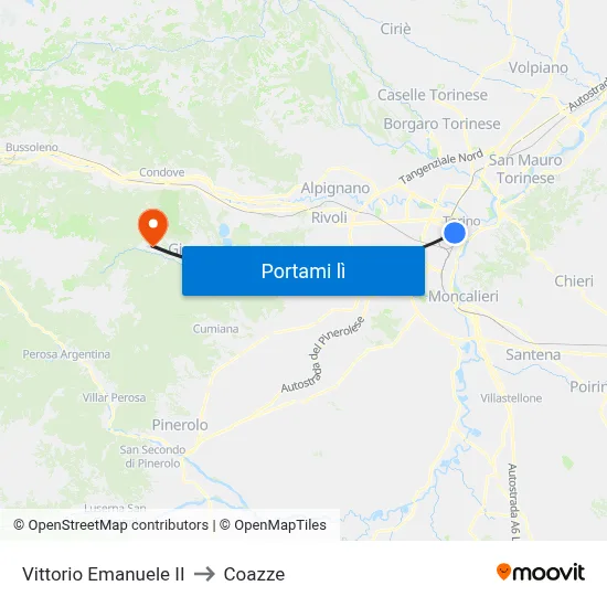 Vittorio Emanuele II to Coazze map