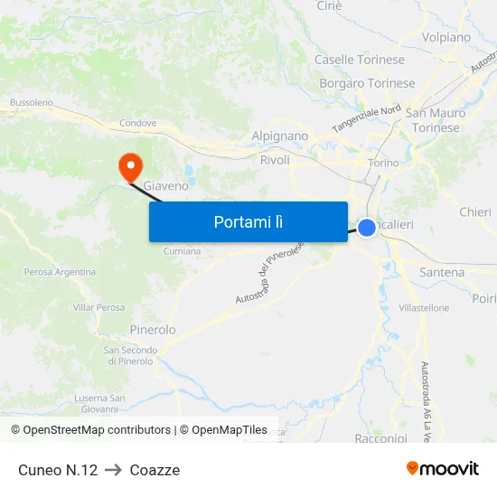 Cuneo N.12 to Coazze map