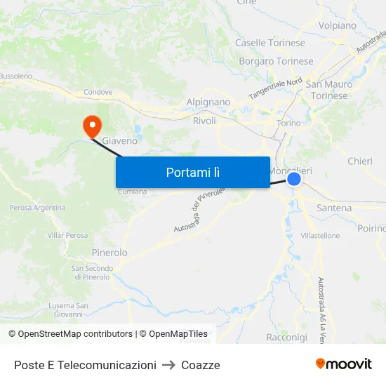 Poste E Telecomunicazioni to Coazze map