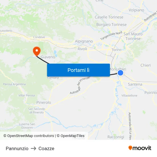 Pannunzio to Coazze map