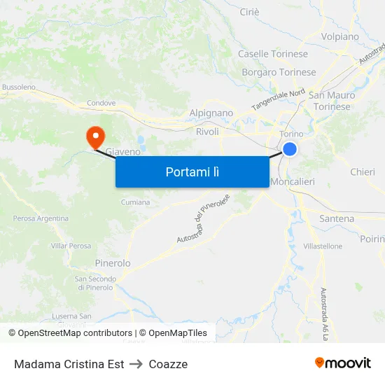 Madama Cristina Est to Coazze map
