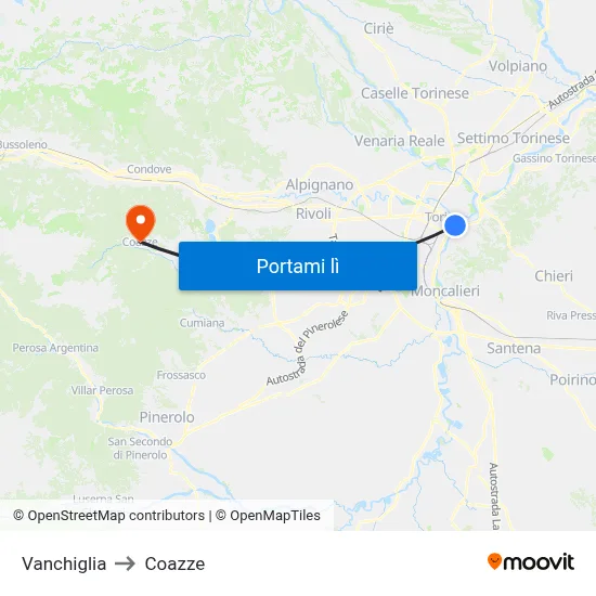 Vanchiglia to Coazze map