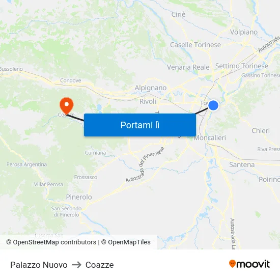 Palazzo Nuovo to Coazze map