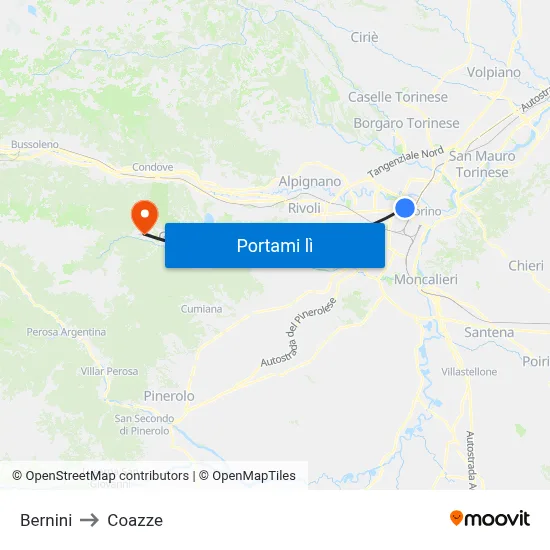 Bernini to Coazze map