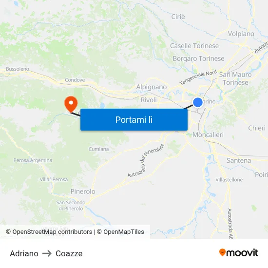 Adriano to Coazze map