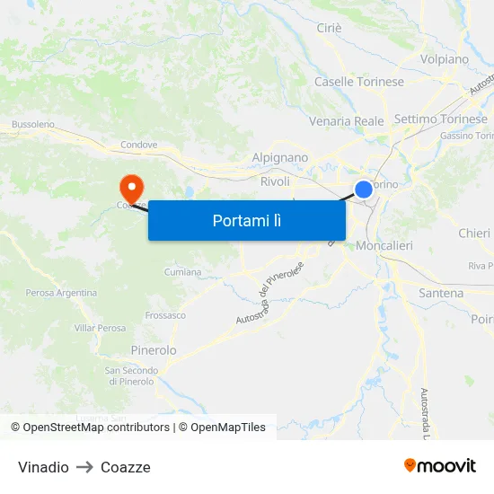 Vinadio to Coazze map