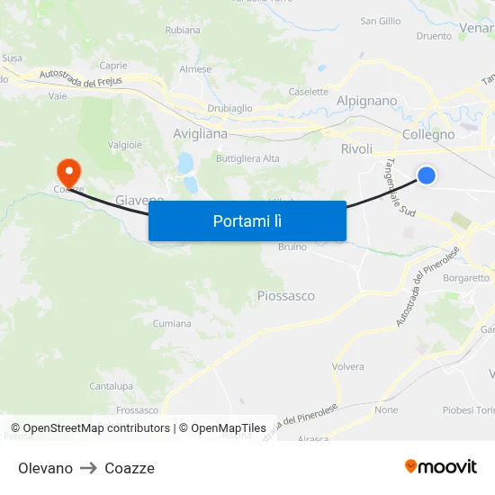 Olevano to Coazze map