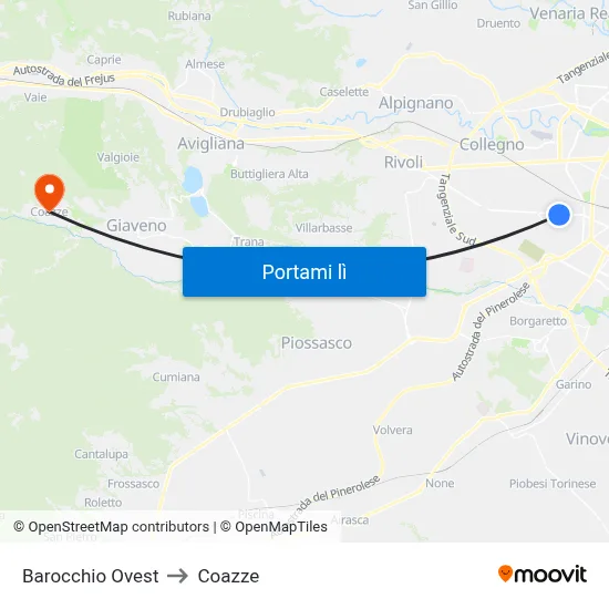 Barocchio Ovest to Coazze map