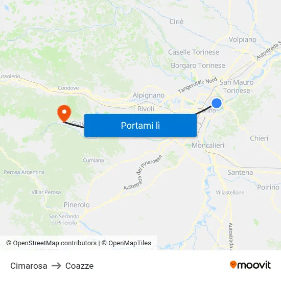 Cimarosa to Coazze map