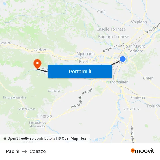 Pacini to Coazze map