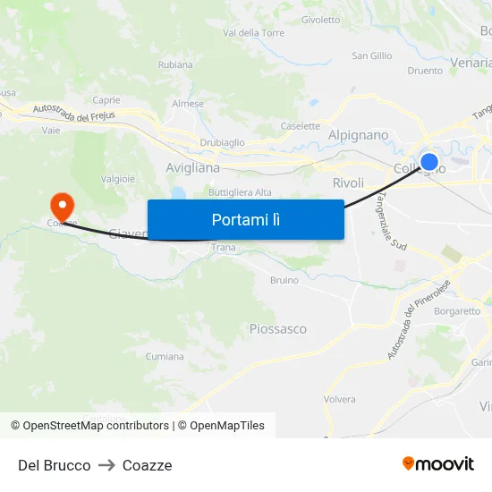 Del Brucco to Coazze map