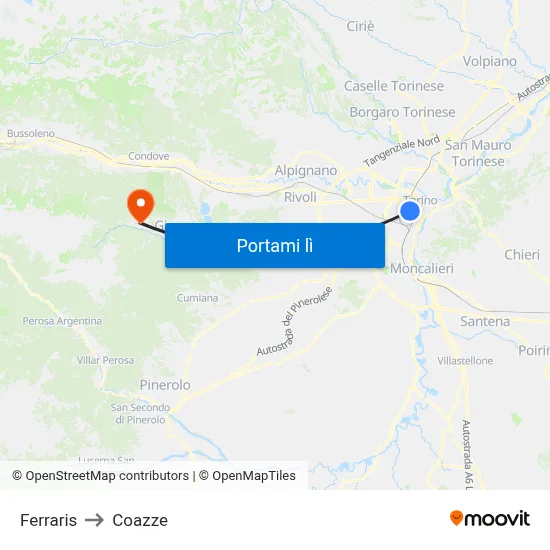 Ferraris to Coazze map