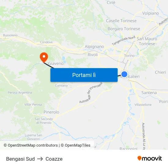 Bengasi Sud to Coazze map